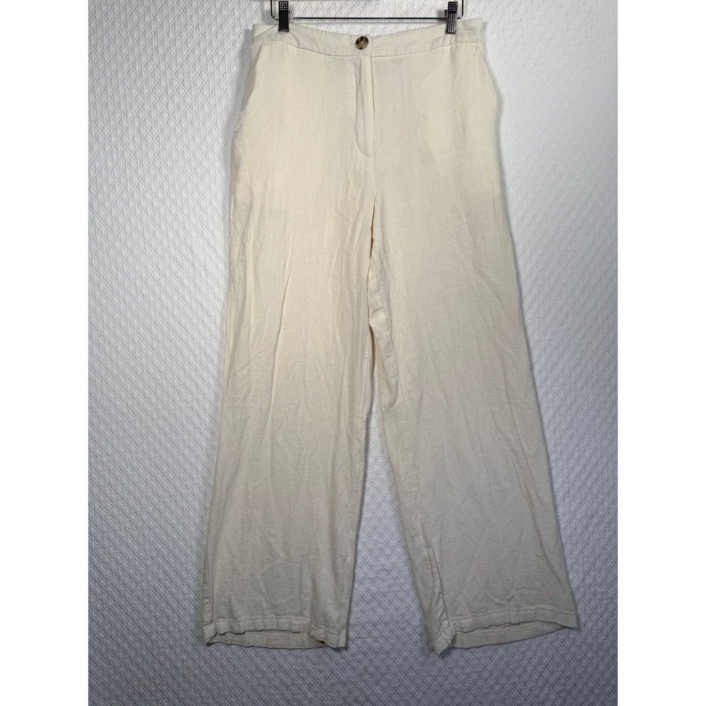 ASOS‎ DESIGN Tall Cream Linen Blend Wide Leg High Waist Pants Size 8 5520